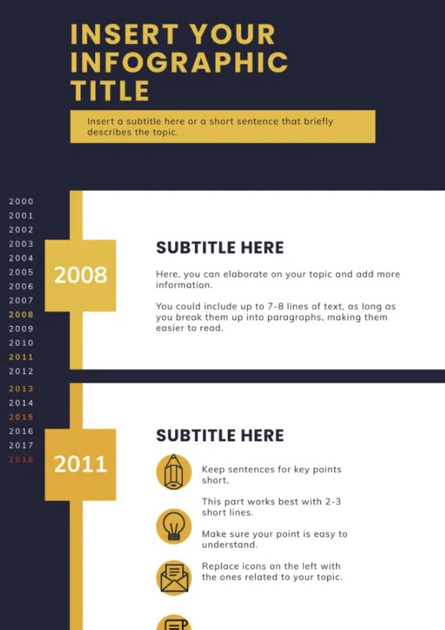 create an Infographic using a template showing off a timeline