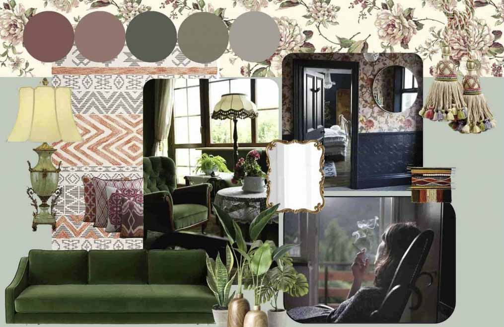 interior design mood board featuring mid century modern interior design for creative professionals interior designer