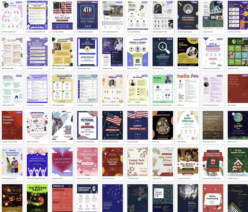 preview of Piktochart's poster template library for creative poster ideas