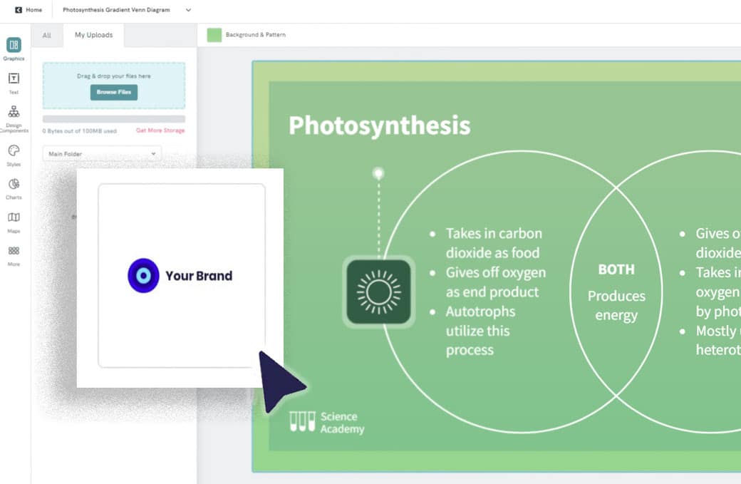 Venndiagramm-Generator, Piktochart-Anpassung mit überlappendem Abschnitt und Schnittpunkt zweier Kreise