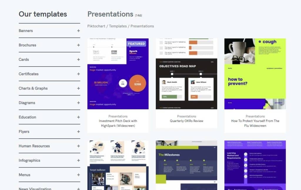 from a blank presentation to your own presentation; create abilities within piktochart's free slide library with built in themes 