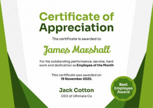 Appreciation Certificate for Employee