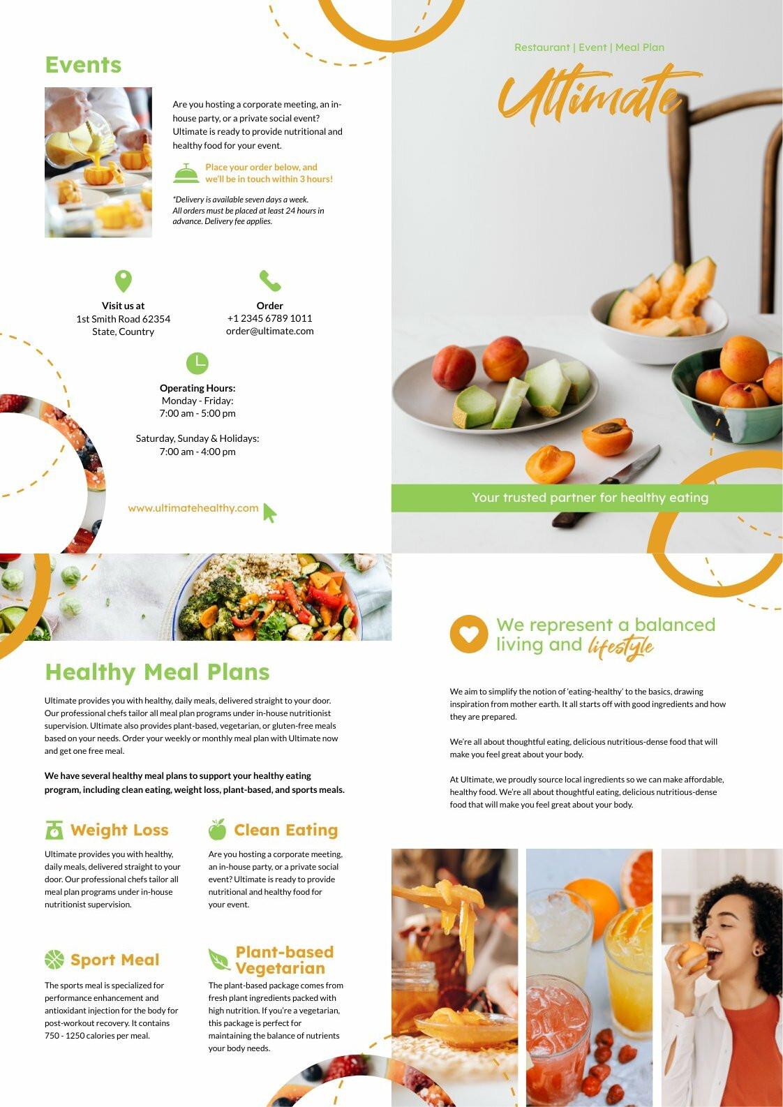 healthy food bifold brochure template for printing and marketing