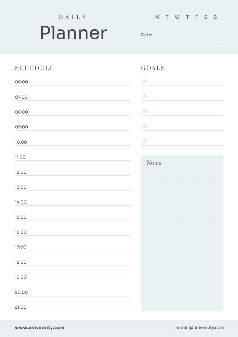 daily planner template with list of goals to set your priorities for the day