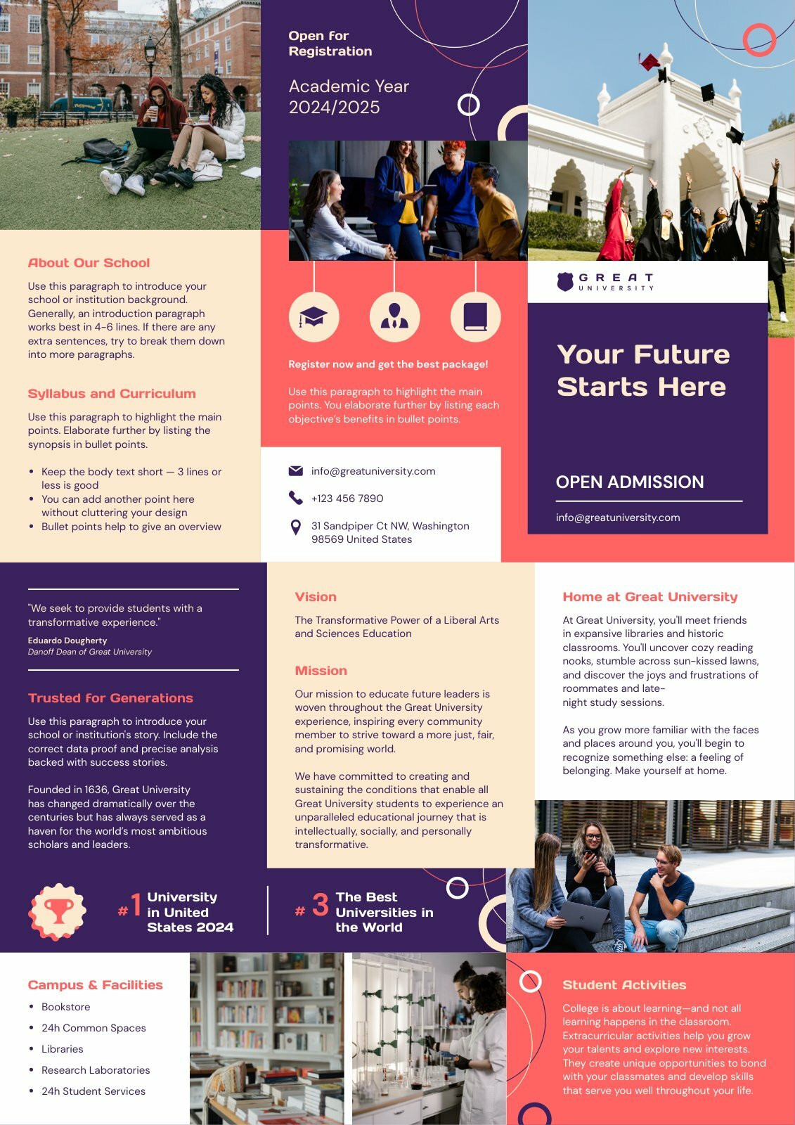 school admission trifold brochures template for printing