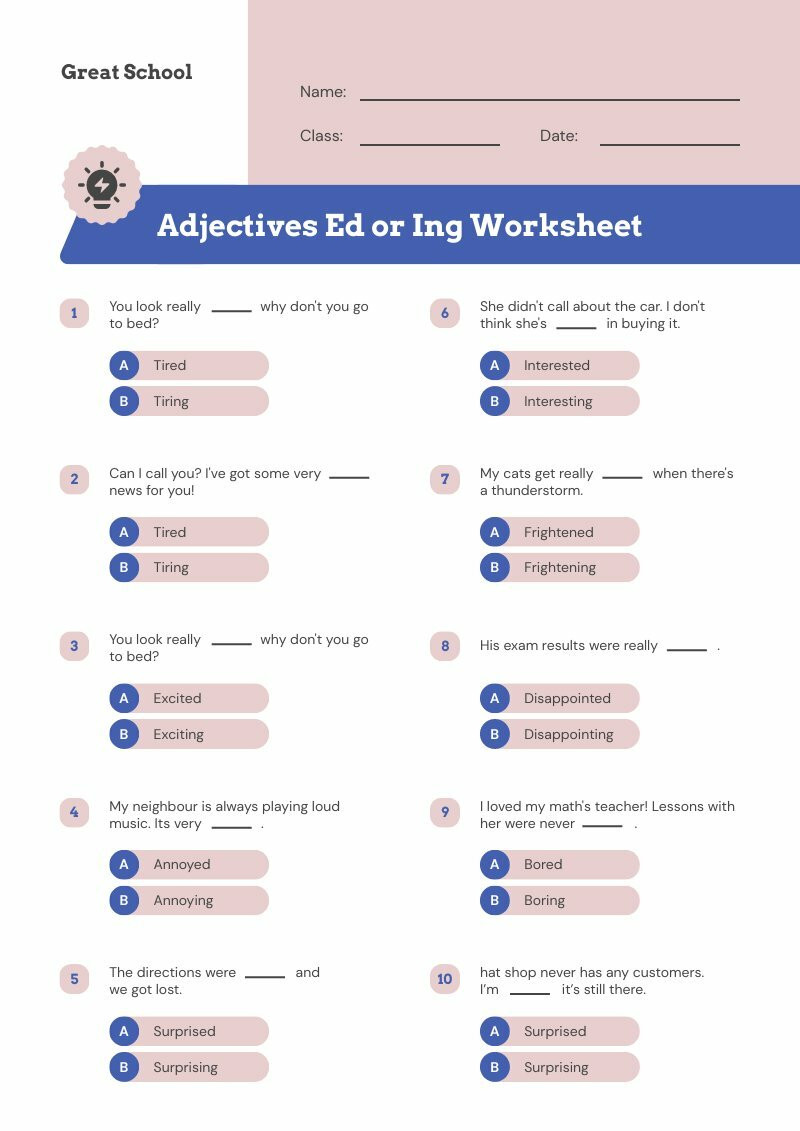 practice worksheets template about adjective for second grade kids