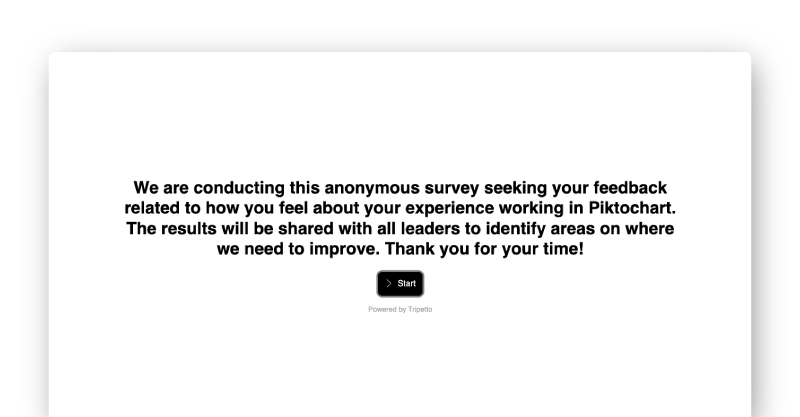 screen showing employee engagement survey questions for piktochart employees