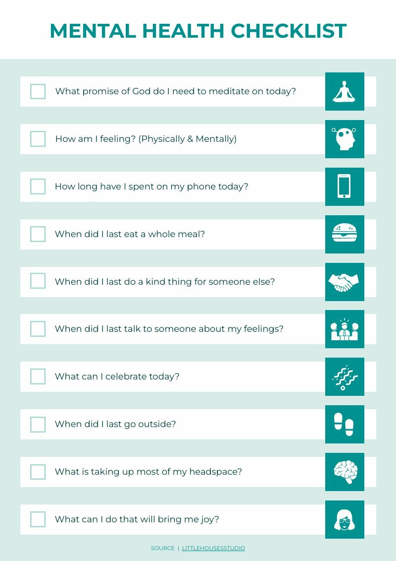 mental health checklist template you for printing and digital distribution