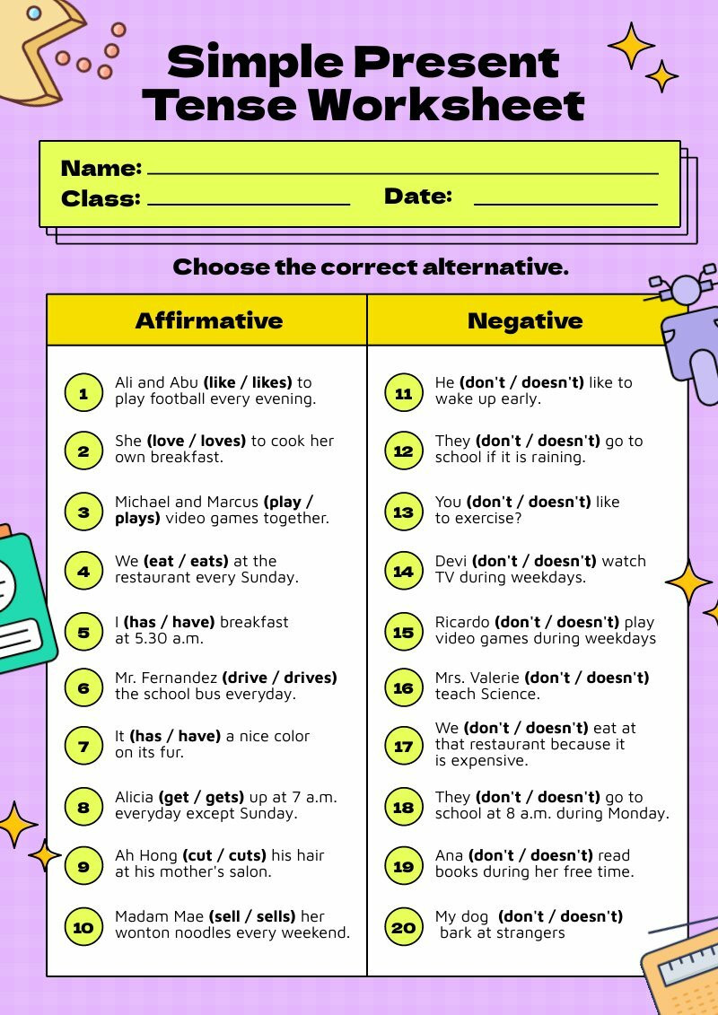 editable worksheets template about simple present tense your students can use as practice