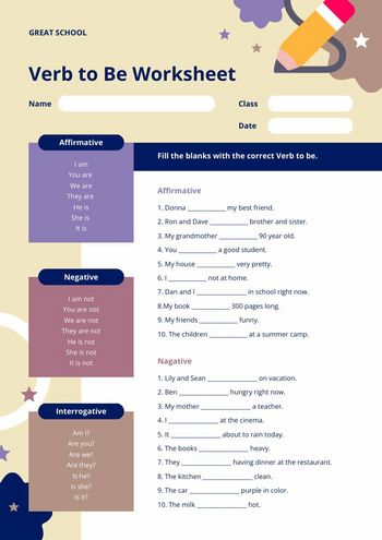 editable worksheets template about verb to be your students can use as practice