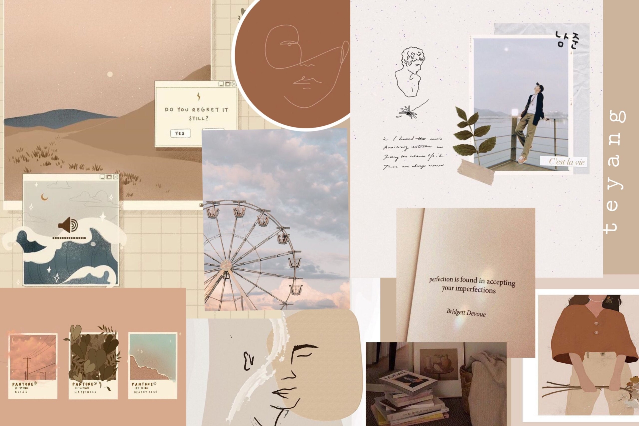 cute wallpapers with aesthetic brown vintage photo collage theme for your desktop