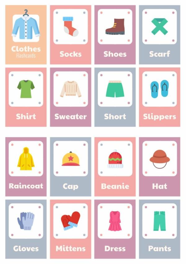 Clothes Vocabulary Flashcards - Piktochart