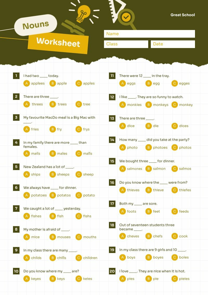 Nouns Worksheet - Piktochart