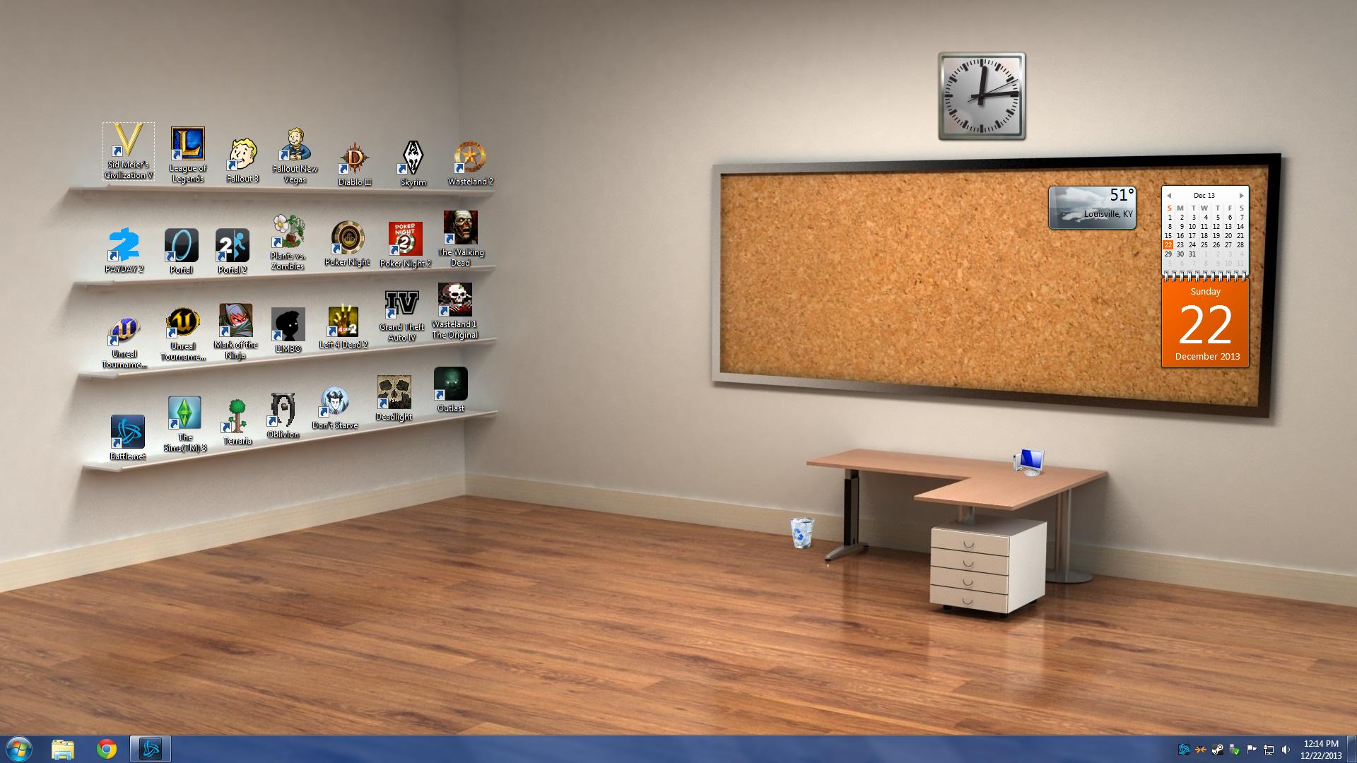 cool desktop wallpapers showing desk wall shelf and a board in a modern office