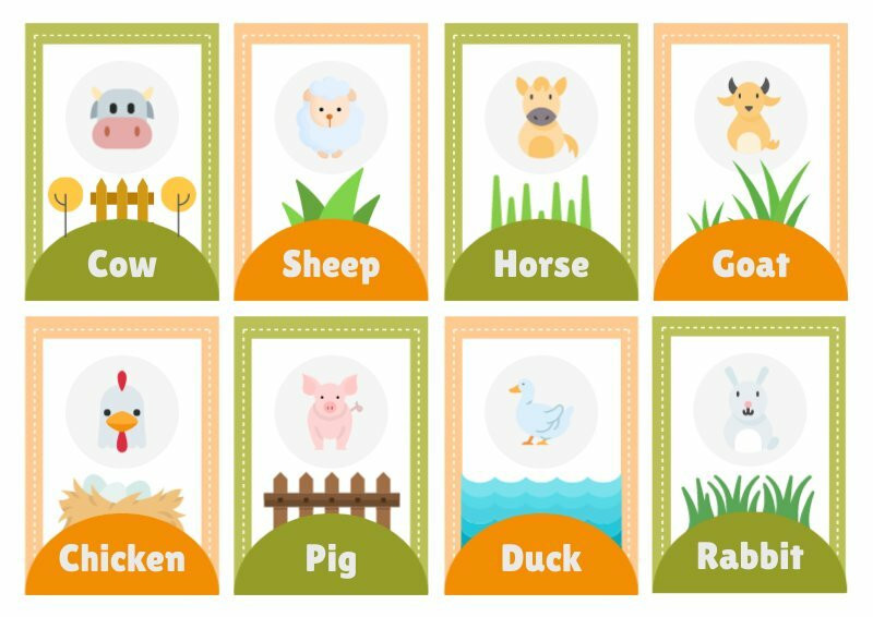 first words flash card template about animals