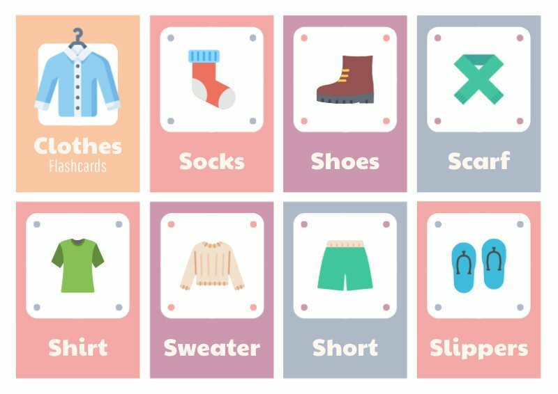 Printable Clothing Flashcards, Learning Cards for Kids