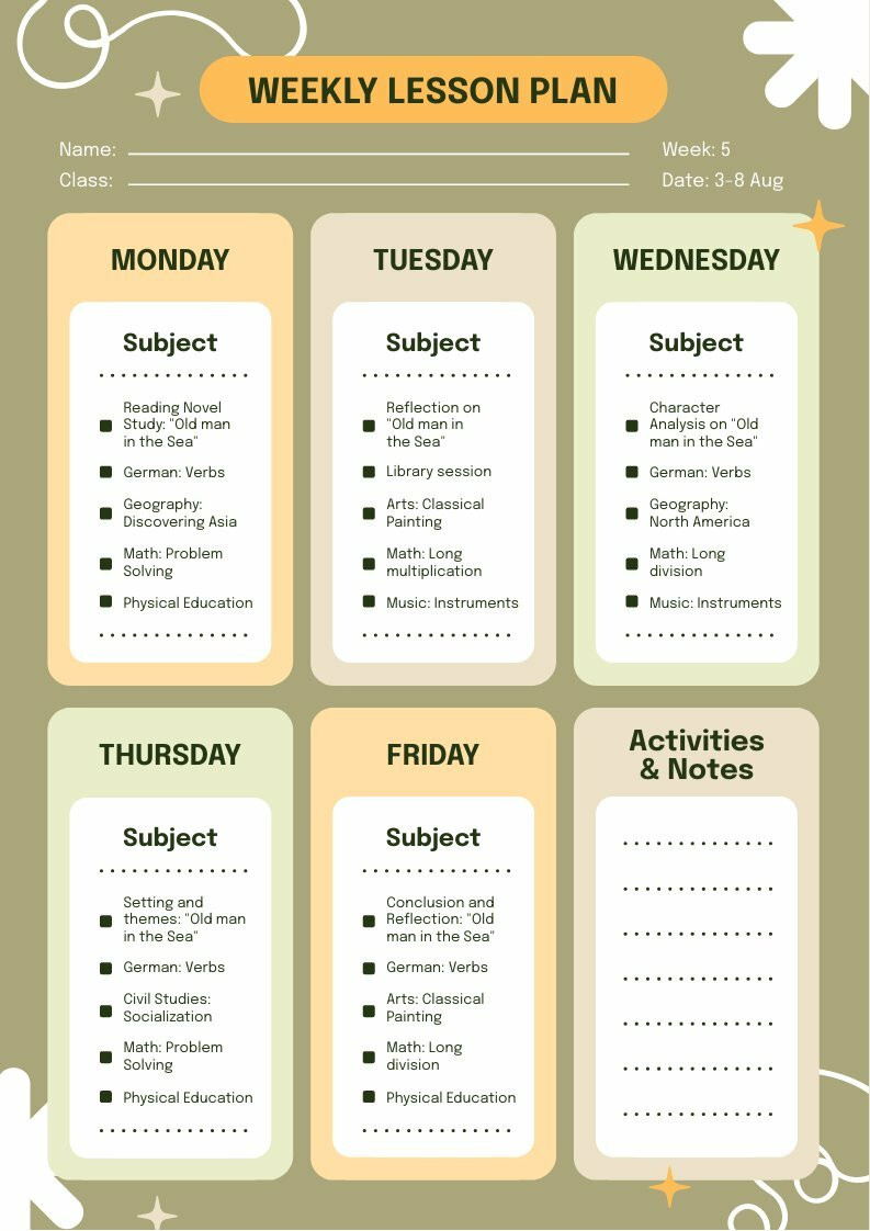 weekly class schedule template students can edit and print