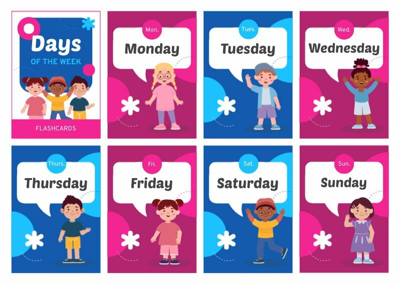 Days of the Week Flash Cards - English/Spanish- Days of the Week Flashcards