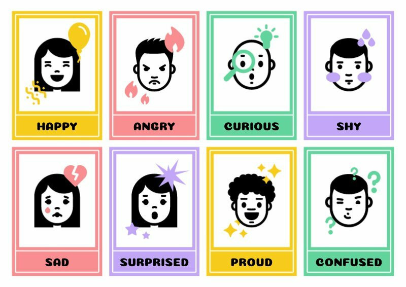 emotions flash card template to introduce concepts about feelings