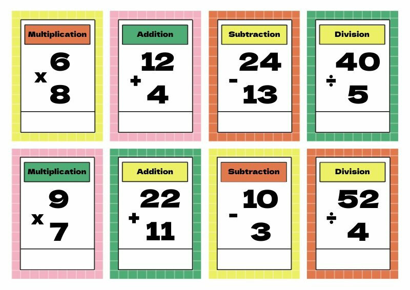 math flashcard template for students