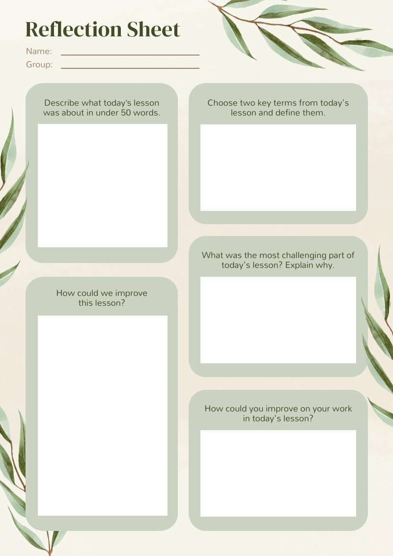 reflection sheet template student can use to reassess their schedules