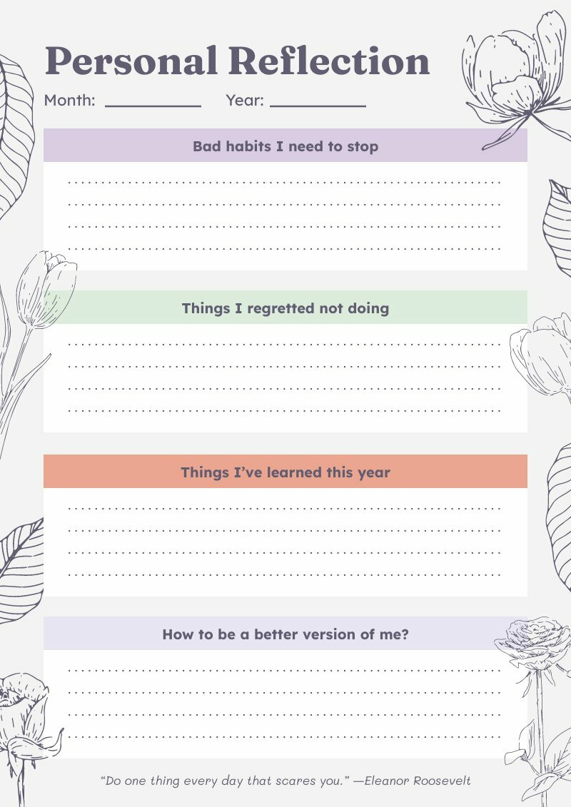 reflection log template student can use to reassess their schedules