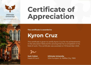 Certificate of Appreciation for Students