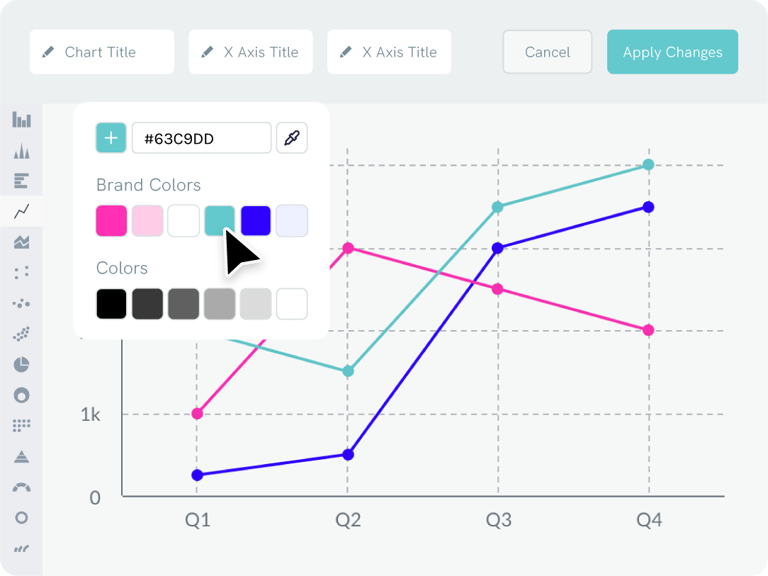 editor with open tab to change colors of line graph according to your branding