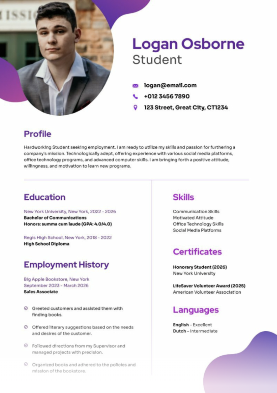 modern student resume template