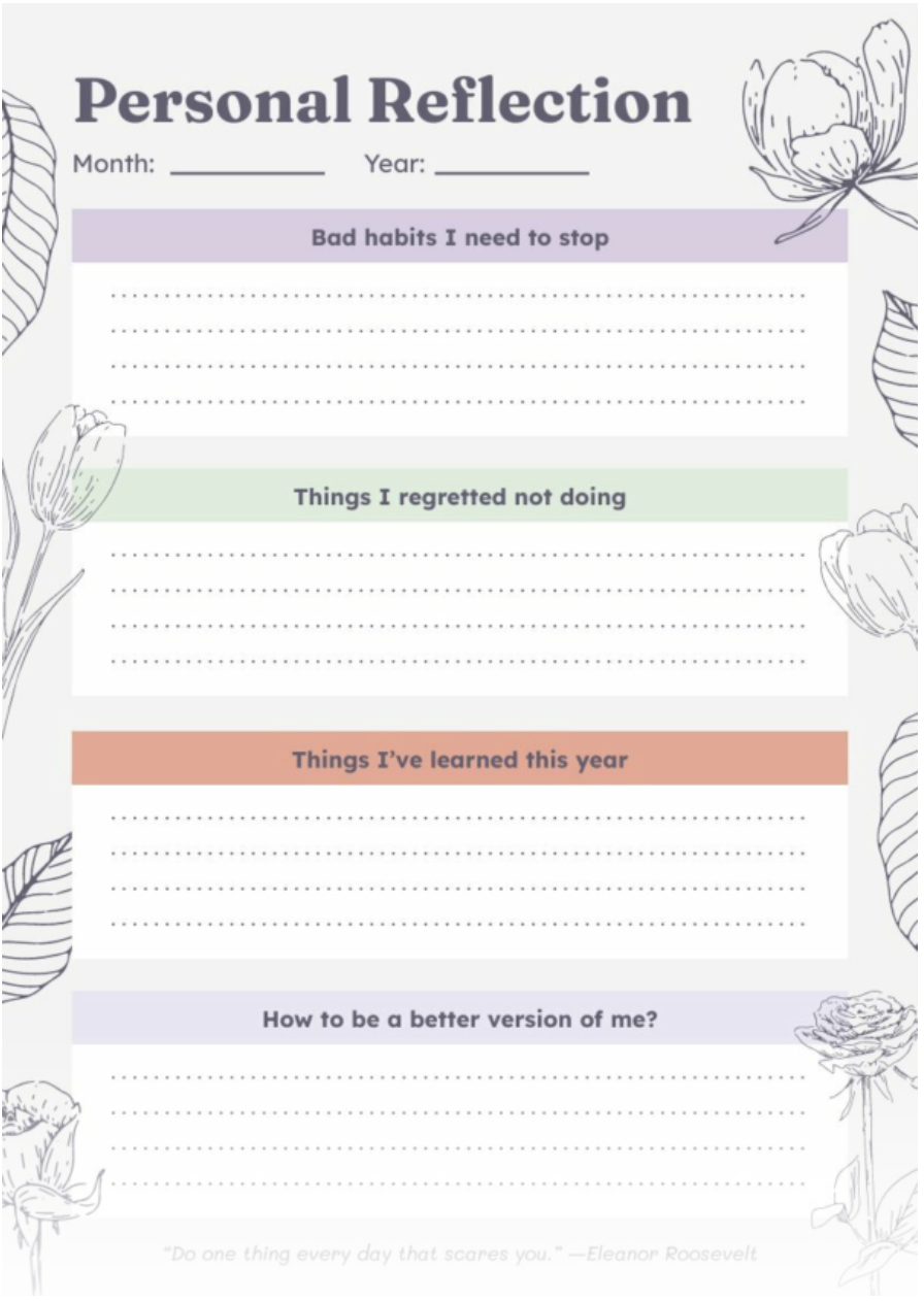 schedules and planners personal reflection