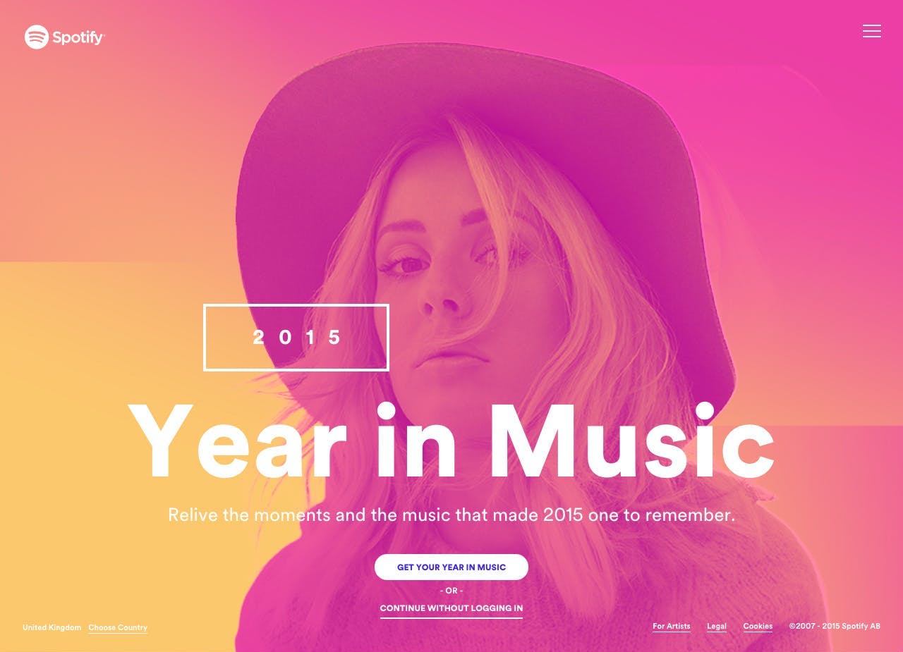 spotify year in music we page design featuring duotone graphic design trend