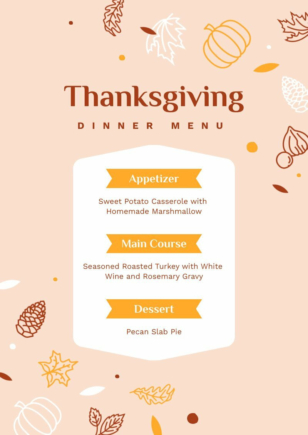Menu Template for Thanksgiving