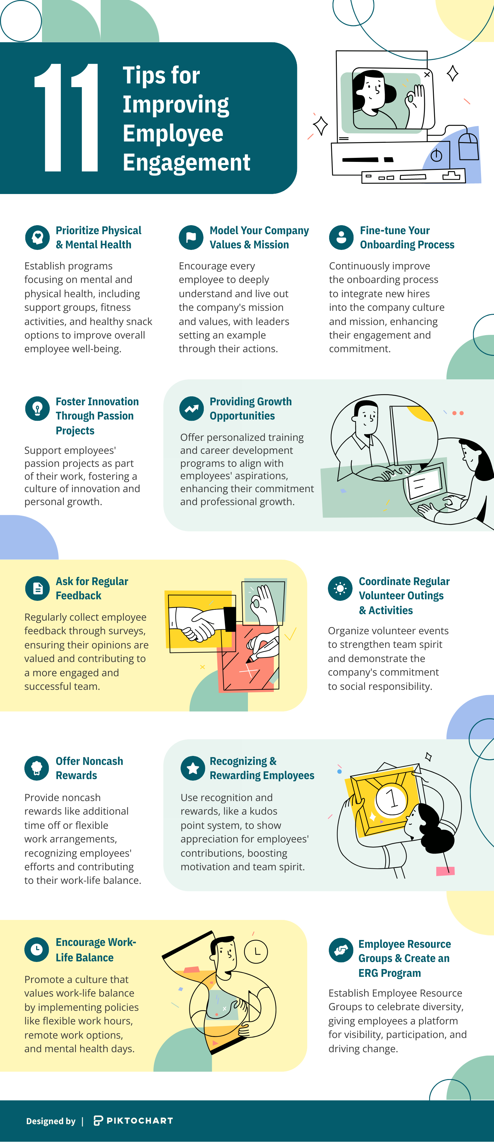 infographic listing out tips for improving employee engagement
