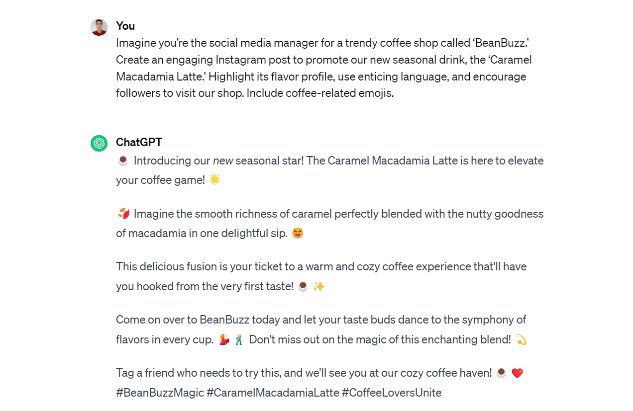 example of a social media post about a new coffee made by chatgpt
