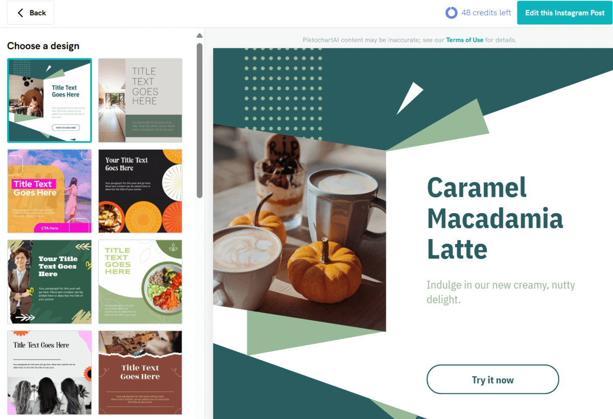 piktochart coffee experiment best ai social media post generators