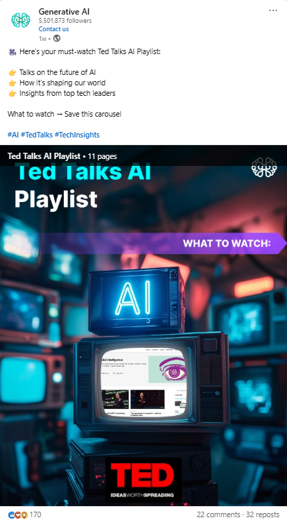 screenshot of linkedin carousel posted in generative ai linkedin group