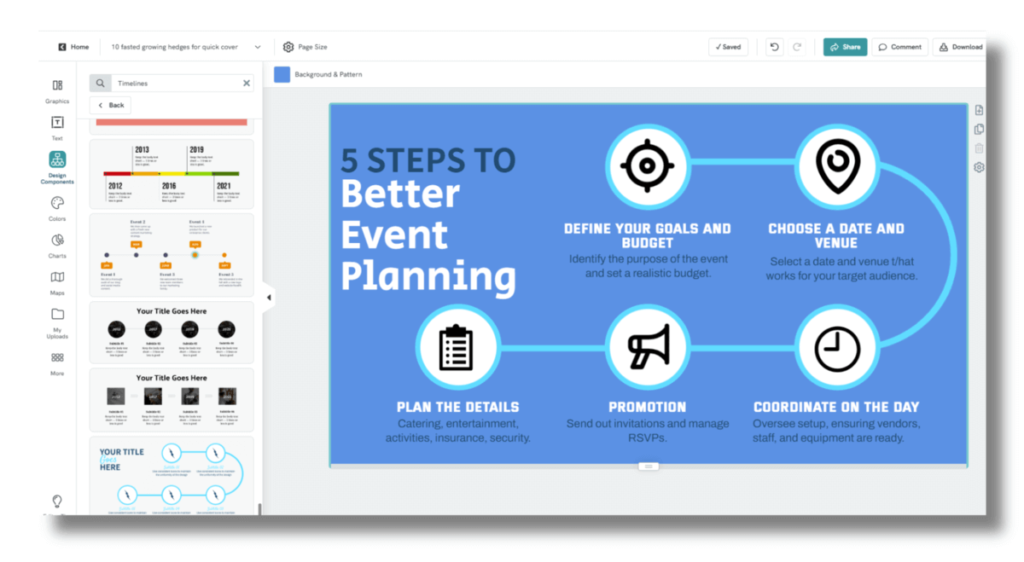 screenshot of a drag and drop interface for event planning with title 5 steps to better event planning