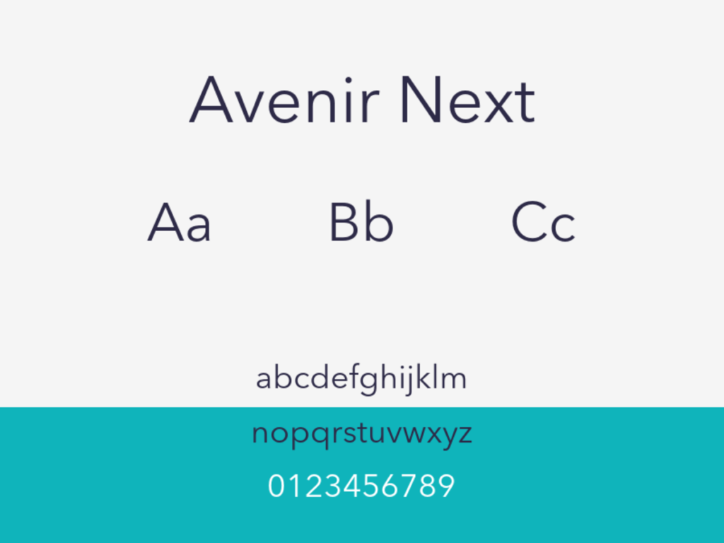 avenir next font sample: uppercase and lowercase alphabet and numerals