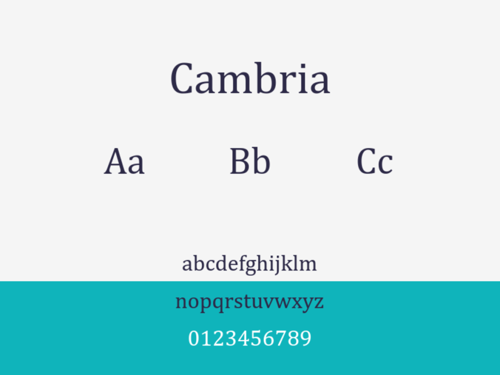 cambria font sample: uppercase and lowercase alphabet and numerals