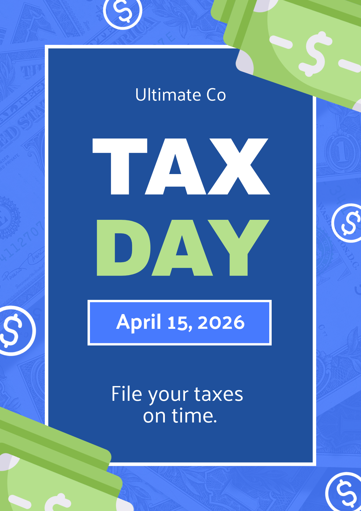 this is a poster reminding people about the last day to file taxes for a piktochart article about contrast in design