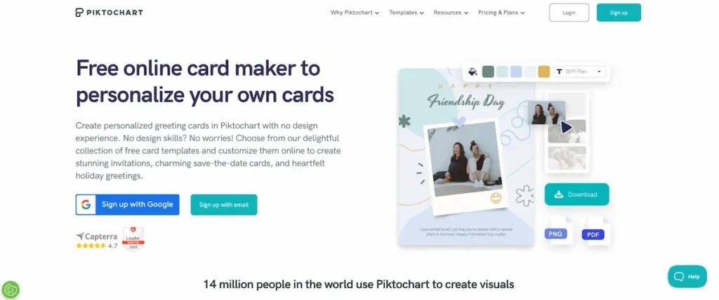Piktochart card maker sign up page