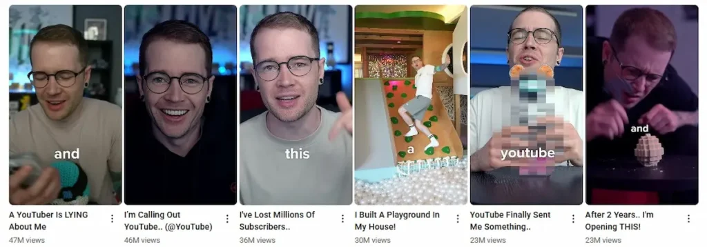 Successful YouTuber DanTDM builds on his personal brand by focusing on his face rather than text screenshot