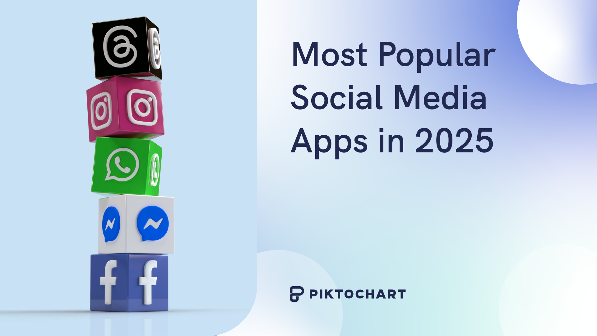featured image for a piktochart article on the most popular social media apps in 2025, blue background with childrens building blocks named after major social media platforms like facebook, whatsapp, meta, instagram, and tiktok