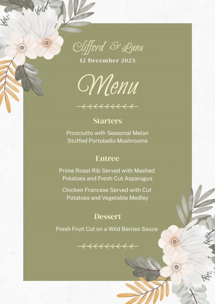 example of alignment as a design principle - a wedding menu