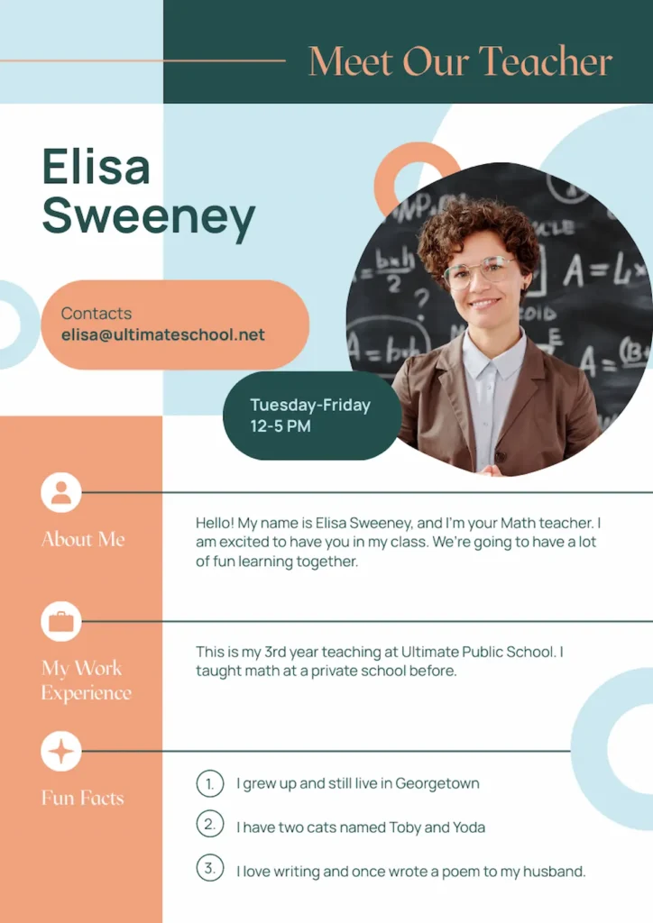 example of repetition as a design principle - meet the teacher graphic