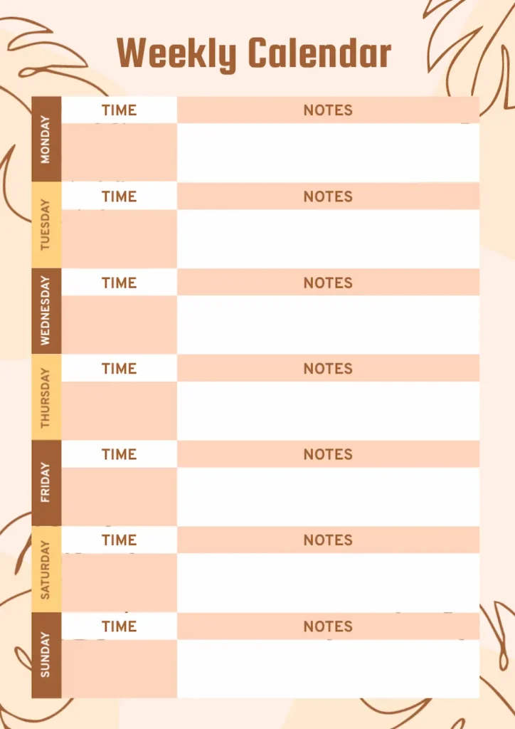 weekly calendar template