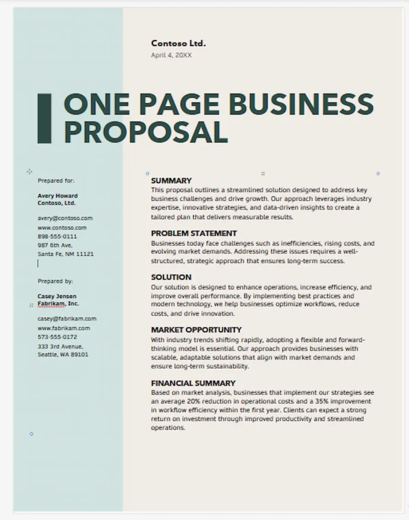 a Word fact sheet template, available free from Microsoft
