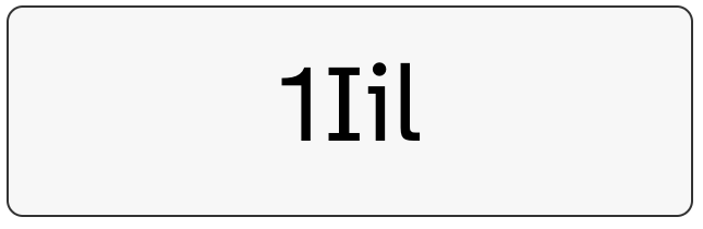 a graphic demonstrating potential legibility issues in some fonts by displaying the number one, the uppercase letter i, and the lowercase letter l side-by-side, the characters are in a black serif font within a white box