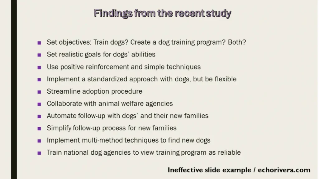example of a slide crammed with far too many “useful” facts to actually be useful