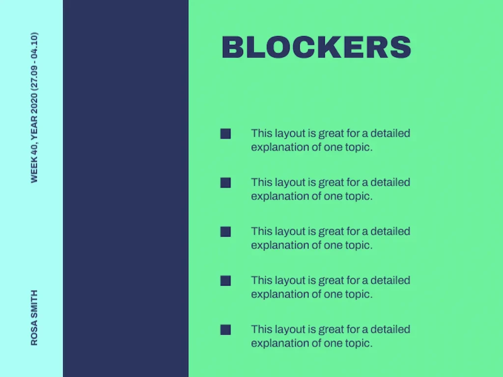 presentation template for weekly status reports blockers slide